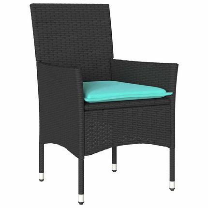 Bord- och stolset med kudde 3 pcs Svart PE Rattan