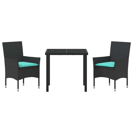 Bord- och stolset med kudde 3 pcs Svart PE Rattan