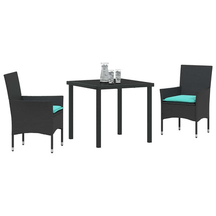 Bord- och stolset med kudde 3 pcs Svart PE Rattan