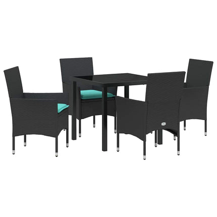 Bord- och stolset med kudde 5 pcs Svart PE Rattan