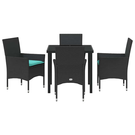 Bord- och stolset med kudde 5 pcs Svart PE Rattan