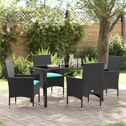 Bord- och stolset med kudde 5 pcs Svart PE Rattan