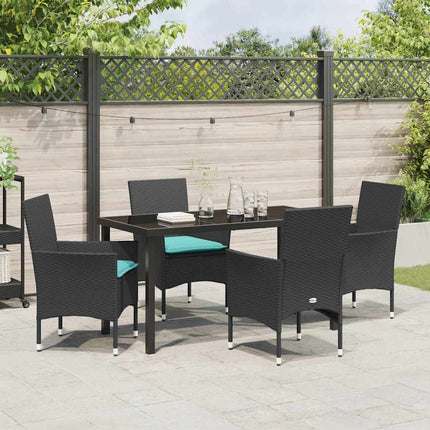 Bord- och stolset med kudde 5 pcs Svart PE Rattan
