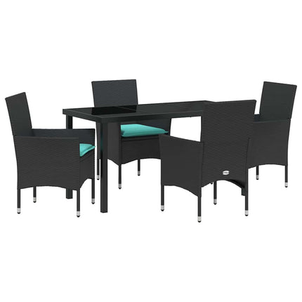 Bord- och stolset med kudde 5 pcs Svart PE Rattan