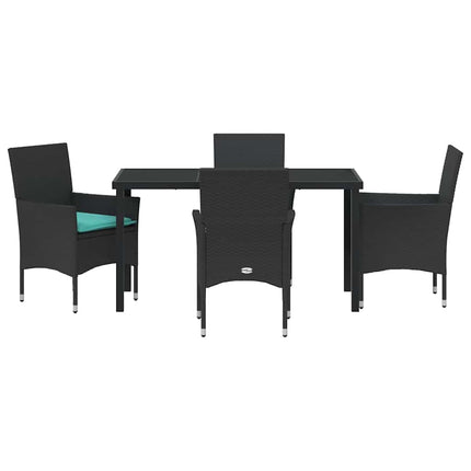 Bord- och stolset med kudde 5 pcs Svart PE Rattan