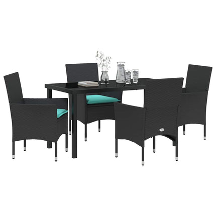 Bord- och stolset med kudde 5 pcs Svart PE Rattan