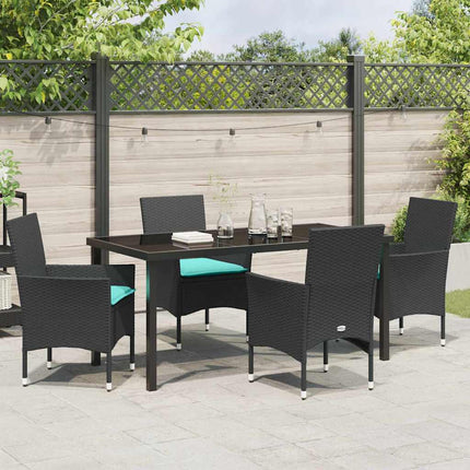 Bord- och stolset med kudde 5 pcs Svart PE Rattan