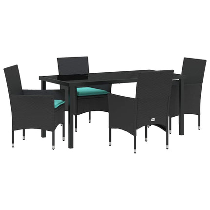 Bord- och stolset med kudde 5 pcs Svart PE Rattan