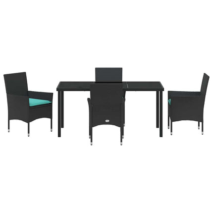 Bord- och stolset med kudde 5 pcs Svart PE Rattan