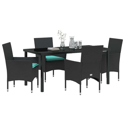 Bord- och stolset med kudde 5 pcs Svart PE Rattan