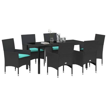 Bord- och stolset med kudde 7 pcs Svart PE Rattan