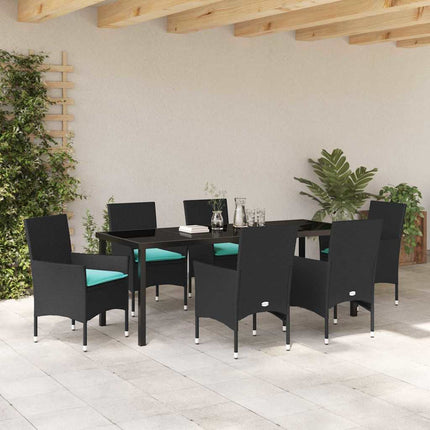 Bord- och stolset med kudde 7 pcs Svart PE Rattan