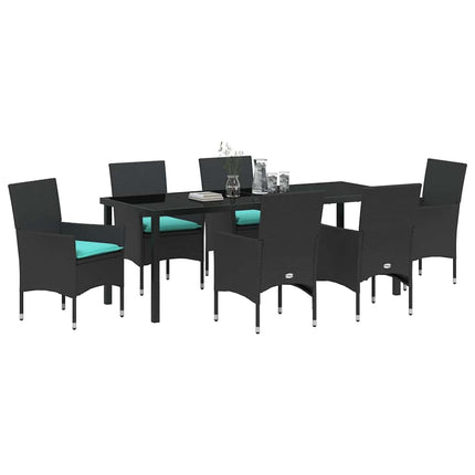 Bord- och stolset med kudde 7 pcs Svart PE Rattan