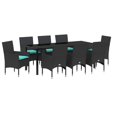 Bord- och stolset med kudde 9 pcs Svart PE Rattan