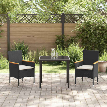 Trädgårdsmöbelset med kudde 3 pcs Svart konstrotting