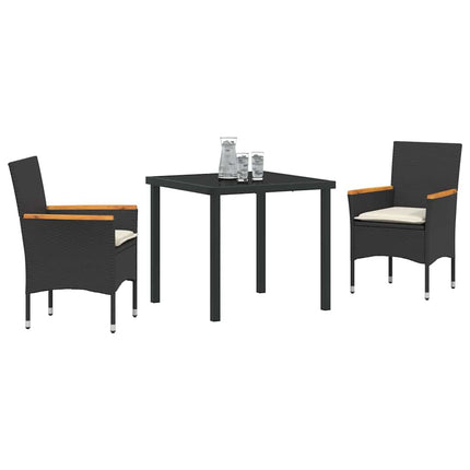 Trädgårdsmöbelset med kudde 3 pcs Svart konstrotting