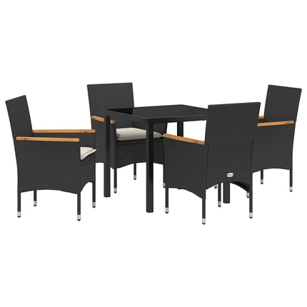 Trädgårdsmöbelset med kudde 5 pcs Svart konstrotting