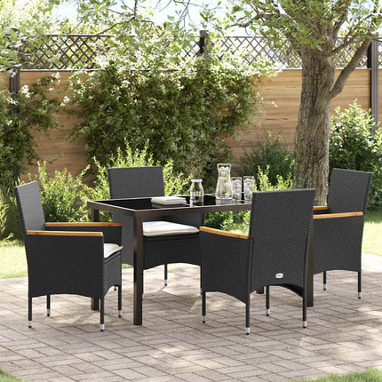 Trädgårdsmöbelset med kudde 5 pcs Svart konstrotting