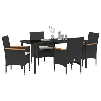 Trädgårdsmöbelset med kudde 5 pcs Svart konstrotting