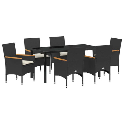 Trädgårdsmöbelset med kudde 7 pcs Svart konstrotting