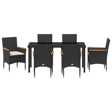 Trädgårdsmöbelset med kudde 7 pcs Svart konstrotting