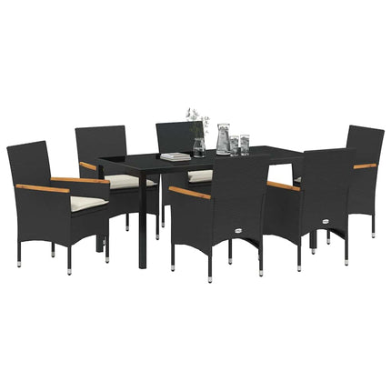 Trädgårdsmöbelset med kudde 7 pcs Svart konstrotting