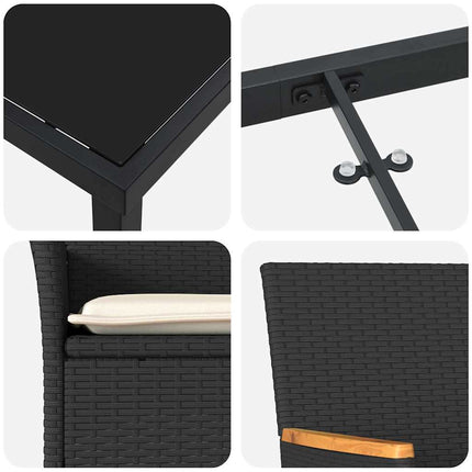 Trädgårdsmöbelset med kudde 9 pcs Svart konstrotting