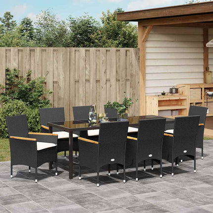 Trädgårdsmöbelset med kudde 9 pcs Svart konstrotting