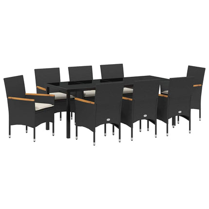 Trädgårdsmöbelset med kudde 9 pcs Svart konstrotting