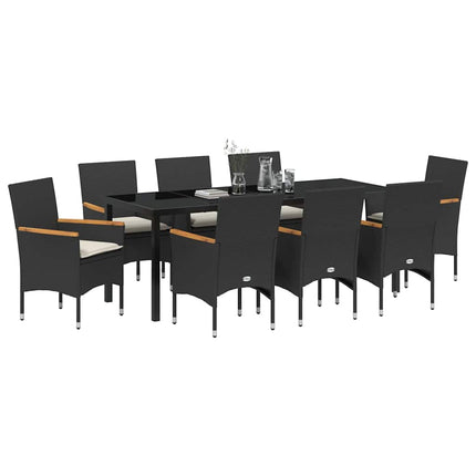 Trädgårdsmöbelset med kudde 9 pcs Svart konstrotting