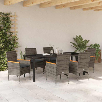 Trädgårdsmöbelset med kudde 7 pcs Grå konstrotting