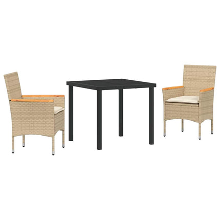 Trädgårdsmöbelset med kudde 3 pcs Beige konstrotting
