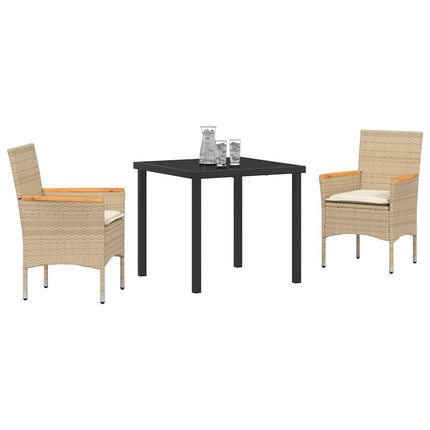 Trädgårdsmöbelset med kudde 3 pcs Beige konstrotting