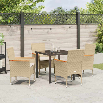 Trädgårdsmöbelset med kudde 5 pcs Beige konstrotting