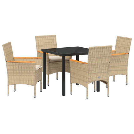Trädgårdsmöbelset med kudde 5 pcs Beige konstrotting