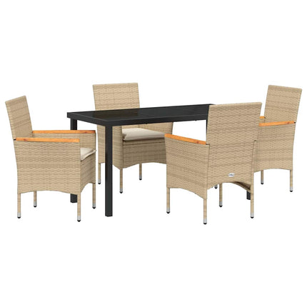 Trädgårdsmöbelset med kudde 5 pcs Beige konstrotting
