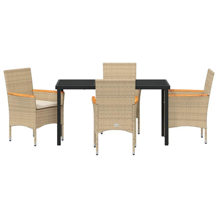 Trädgårdsmöbelset med kudde 5 pcs Beige konstrotting