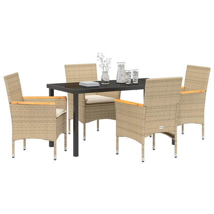 Trädgårdsmöbelset med kudde 5 pcs Beige konstrotting