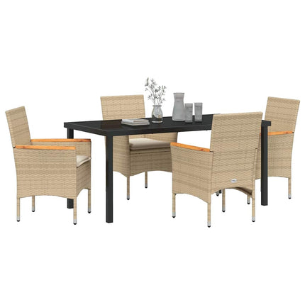 Trädgårdsmöbelset med kudde 5 pcs Beige konstrotting