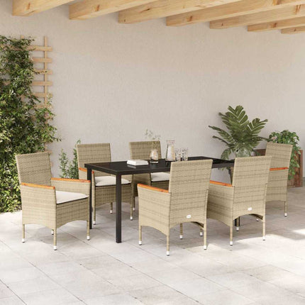 Trädgårdsmöbelset med kudde 7 pcs Beige konstrotting
