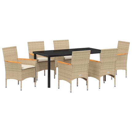 Trädgårdsmöbelset med kudde 7 pcs Beige konstrotting