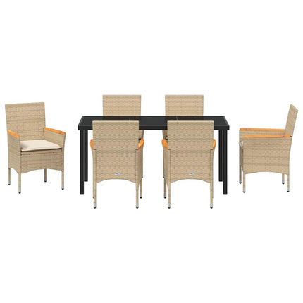 Trädgårdsmöbelset med kudde 7 pcs Beige konstrotting