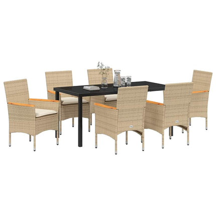 Trädgårdsmöbelset med kudde 7 pcs Beige konstrotting