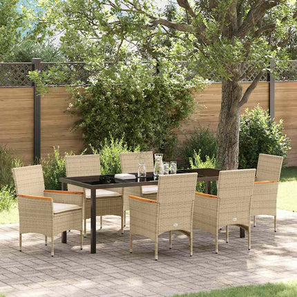 Trädgårdsmöbelset med kudde 7 pcs Beige konstrotting