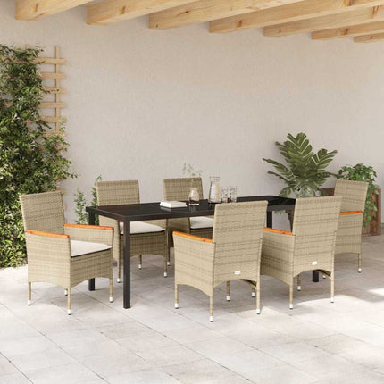 Trädgårdsmöbelset med kudde 7 pcs Beige konstrotting