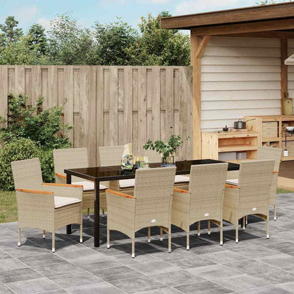 Trädgårdsmöbelset med kudde 9 pcs Beige konstrotting