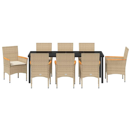 Trädgårdsmöbelset med kudde 9 pcs Beige konstrotting