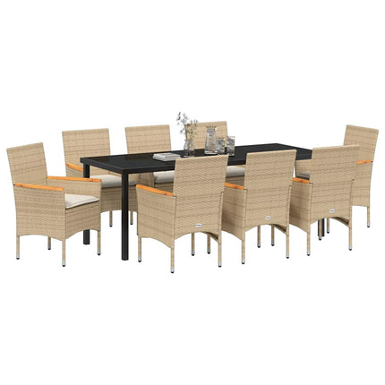 Trädgårdsmöbelset med kudde 9 pcs Beige konstrotting