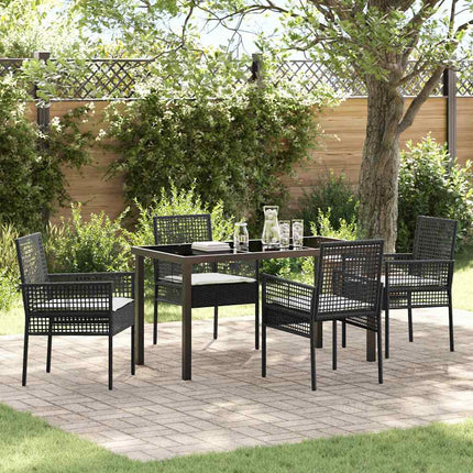 Trädgårdsmöbelset med kudde 5 pcs Svart konstrotting