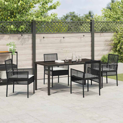 Trädgårdsmöbelset med kudde 5 pcs Svart konstrotting